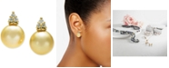 Macy's Cultured Golden South Sea Pearl (9mm) & Diamond (1/8 ct. t.w.) Stud Earrings in 14k Gold